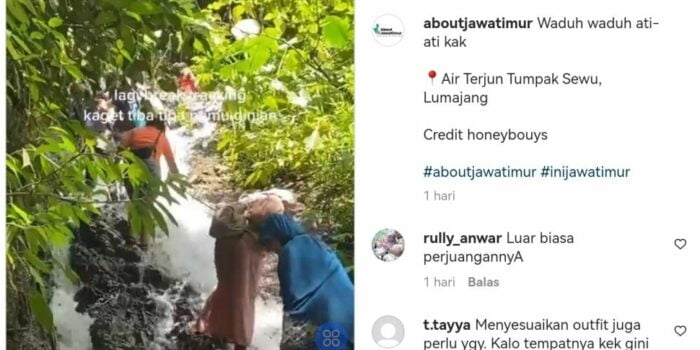 Viral Video Sejumlah Ukhti Trekking di Air Terjun Tumpak Sewu Pakai Gamis – Berita Jatim
