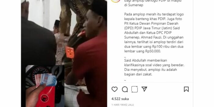 Video Viral Bagi-bagi Amplop Berlogo PDIP Ada Fotonya Said Abdullah di Masjid Sumenep