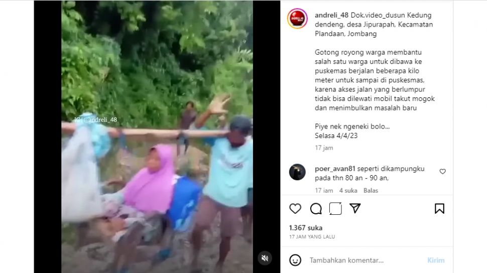 Viral Video Warga Gotong Tandu Wanita Sakit ke Puskesmas Lewat Jalan Berlumpur di Jombang