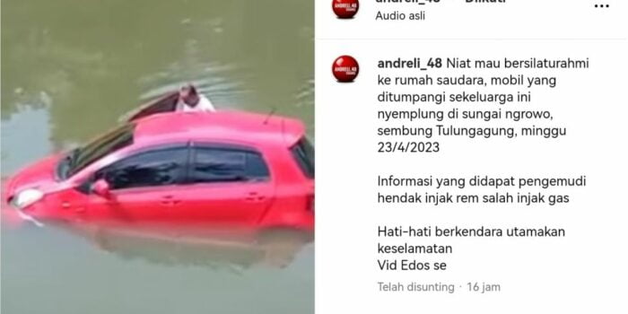 Mau Berlebaran, Mobil Satu Keluarga Tercebur Sungai Ngrowo Tulungagung