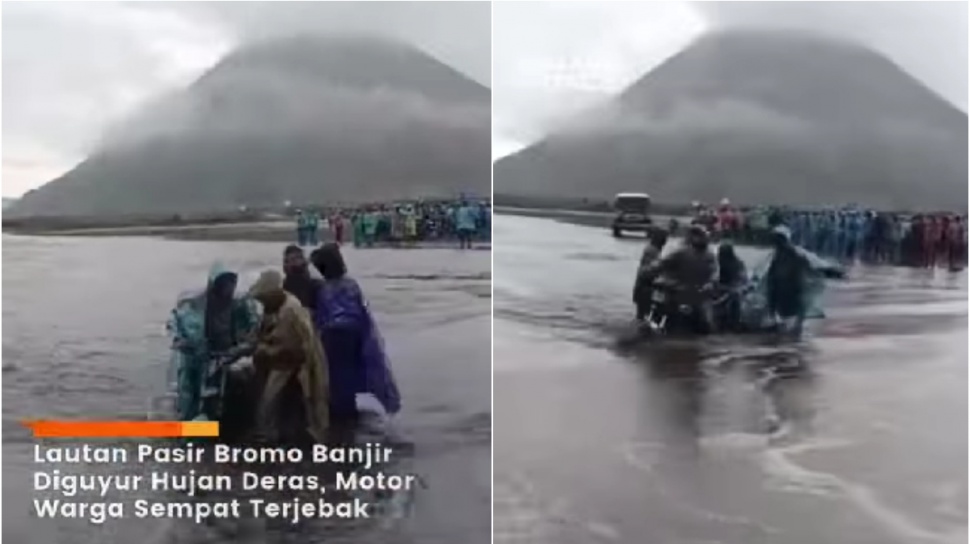 Lautan Pasir Bromo Banjir, Wisatawan Terjebak Hingga Kesulitan Melintas